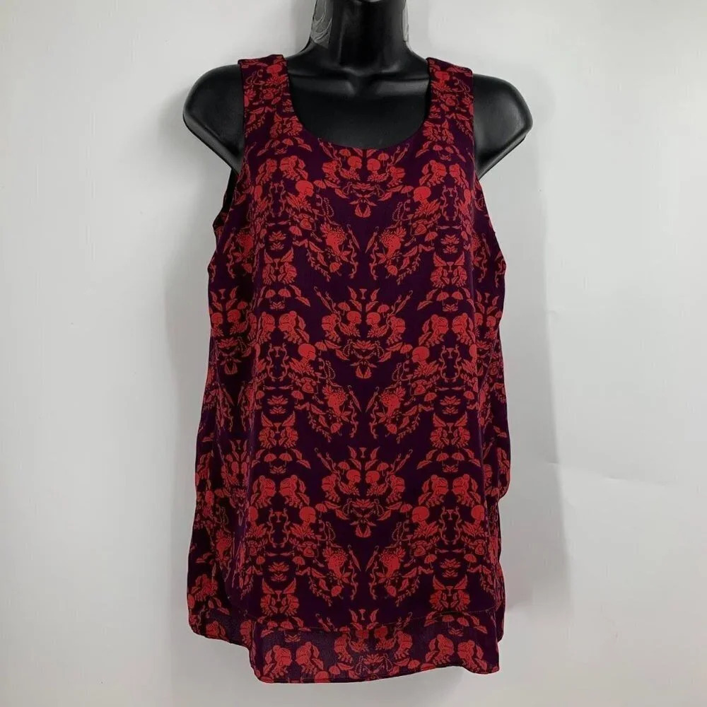 CAbi Women's Modern Cameo Print 3258 Purple Red Curtain Back Tank Size XS